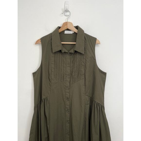 MAYE Corinne Shirtdress Poplin Cotton Relaxed A-Line Midi Dress Khaki - Large - Picture 5 of 13